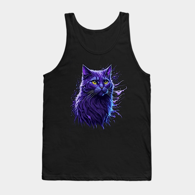 Purple Cat Splash Art Tank Top by karma-stuff